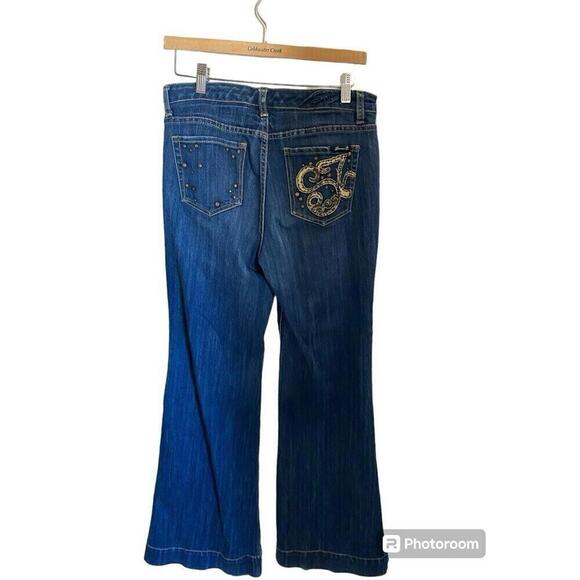 Seven7 Studio Wide Leg High Rise Studded Pockets Dark Wash Jeans Sz 8 - Picture 2 of 6